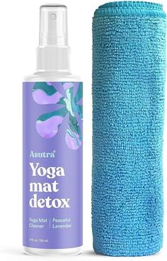 ASUTRA NaturalOrganic Yoga Mat Cleaner (Peaceful Lavender Aroma4 fl ozSafe for All MatsNo Slippery ResidueCleansRestoresRefreshesComes wMicrofiber Cleaning Towel Natural Yoga Mat, Aromatherapy Benefits, Types Of Yoga, Exercise Equipment, Tea Tree Essential Oil, Organic Essential Oils