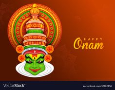 happy onam greeting card with colorful face