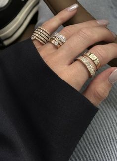 Celebrity Rings, Handbag Essentials, Luxe Jewelry, Diamond Stacking Rings, Jewelry Website, Solid Gold Ring, Ring Moissanite, Ring Stacking, Jewelry Show