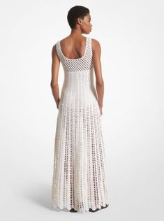 A standout piece on our Spring/Summer 2024 runway, this hand-crocheted maxi dress is a masterclass in effortless elegance. Crafted in Italy from a sumptuous cotton-and-cashmere blend, this alluring number is slightly sheer—making it easy to wear as a vacation cover-up or a sundress (by simply adding a slip, or a matching bra and briefs). Style it with black accessories to for a cool contrast. Crochet Fashion Trends, Crochet Long Dresses, Bow Hair Tie, Super Easy Crochet, 2024 Runway, Crochet Bow, Crochet Knit Dress, Crochet Lace Dress, Crochet Maxi Dress