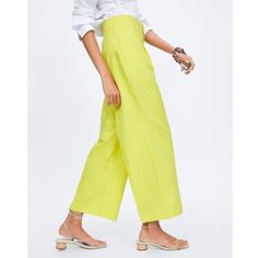 Nwt Zara Lime Green Cotton / Linen Blend Wide Leg Trouser Bloggers Fav Xs Pockets Wide Leg Cotton/Linen Wide Leg Bloggers Fav Fitted Yellow Pants For Vacation, Chic Yellow Bottoms For Spring, Chic Yellow Spring Bottoms, Yellow High-waisted Pants For Spring, Zara Yellow Bottoms For Summer, Zara Yellow Summer Bottoms, Yellow Wide Leg Bottoms For Spring, Yellow High-waist Pants For Summer, Chic Yellow Wide Leg Bottoms