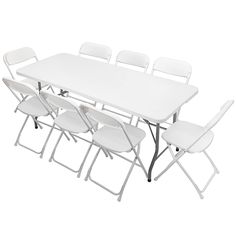 PRICES MAY VARY. PICNIC COMBO SET: 6 feet table and chairs set, cost-effective combo comes with 1 long table and 8 folding chairs, capacity up to 8 people DURABLE CONSTRUCTION: Both table and chairs tops are crafted anti-scratch and weather resistant, thicker and heavy-duty steel frame ensure the lifetime of our table and chairs. Locking system of table double secures the stability and your safety MULTI-FUNCTIONAL : Perfect choice for either indoor or outdoor, can be used as dining table set for Picnic Event, Plastic Folding Table, Apartment Necessities, White Folding Chairs, Meeting Table, Plastic Tables, Folding Chairs, Camping Table, Plastic Chair