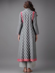 Grey-Red Ikat Cotton Kurta Dress Designing, Chiffon Dresses, Pakistan Fashion, Cotton Kurta, Dress Indian Style