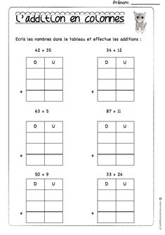 addition en coulees worksheet for students to practice their numbers in french