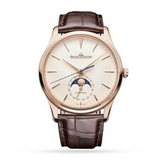 Jaeger-LeCoultre Master Ultra Thin 39mm Mens Watch Jaeger Lecoultre Watches, Moon Watch, Gem Diamonds, Jaeger Lecoultre, Rose Gold Case, Gold Models, Brown Leather Strap, Rose Gold Watch, Bezel Diamond