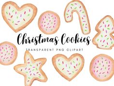 christmas cookies with pink and green sprinkles are arranged in the shape of hearts,