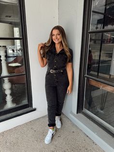 Transform your look into a fashion statement with this Elva Denim Buckled Jumpsuit! The belted waist and button-down design provide a flattering fit while the washed fabric adds a touch of effortless chic. Perfect for game days or any occasion, it's a must-have for any style-savvy individual. Shelby is 5'4" and wearing a size small - Runs small - Fabric is NOT stretchy- Kinda tight in the arms on me!- Size up if in between sizes Gameday Dress, Style Savvy, White Maxi, Effortless Chic, Black Jumpsuit, Pullover Sweatshirts, White Tops, Fashion Statement, Tights