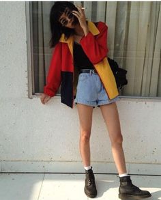 jacket colorblock colorful multicolor red yellow windbreaker art hoe tumblr coat masculine bright fall outfits fall outfits squares grunge indie grunge pale tumblr outfit indie rock vintage bomber jacket colorblock blue yellow coat 90s grunge 90s style ae #Yellow Bright Fall Outfits, Popular Fall Outfits, Grunge Jacket, Yellow Windbreaker, Urban Wear Women, Fashion 90s, Look Retro, Tumblr Outfits, 90s Grunge