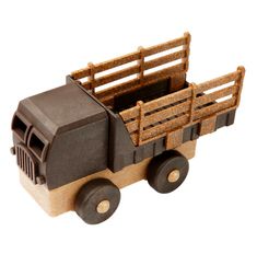 a toy truck is made out of wood