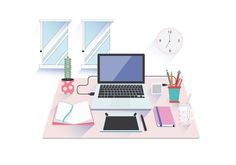 an open laptop computer sitting on top of a desk next to a plant and books