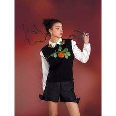 Persimmon fruit embroidery knit vest and blouse – remulia Fruit Embroidery, Persimmon Fruit, Persimmon, Knit Vest, Fruit, Embroidery, Knitting