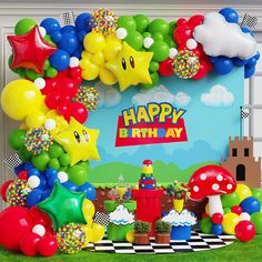 a birthday party with balloons and decorations