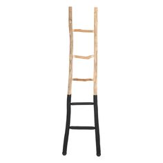 a wooden ladder is standing upright against a white background