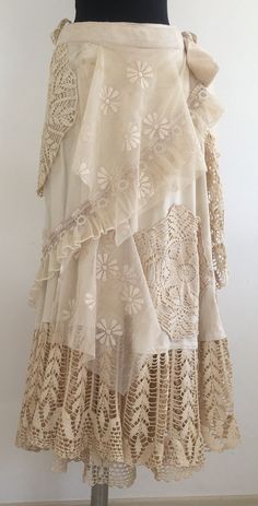 Beautiful unique art wear,Artistic wear,Eco dyed cotton skirt in light beige,Boho wedding skirt,Fairy gypsy shabby Beige Boho Wedding, Jean Upcycle, Otherworldly Beauty, Fashion Hippie, Mermaid Core, Unique Skirts, Clothing Aesthetic, Wedding Skirt, Travel Clothes