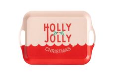 a red and white tray with holly jolly christmas written on it