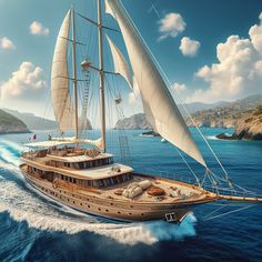 an artist's rendering of a yacht sailing in the ocean