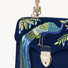 Peacock Embroidered Velvet Midi Mayfair Bag | Aspinal of London Luxury Embroidered Top Handle Shoulder Bag, Elegant Velvet Evening Bag, Formal Velvet Rectangular Bag, Formal Rectangular Velvet Bag, Elegant Velvet Formal Bag, Formal Embroidered Shoulder Bag, Elegant Velvet Bag For Event, Elegant Velvet Bag For Events, Elegant Velvet Bag For Formal Occasions