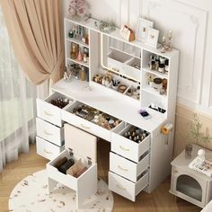 a white desk with lots of drawers in it