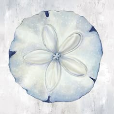 a blue and white painting with a flower on it