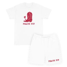 Boot Bong Set contains: Boot Bong Tee Boot Bong Shorts ﻿Please note: ﻿This item is a pre-order. Your order is expected to ship in 4-6 weeks. Shirt Details Boot Bong design printed on the front of a white tee. Product Details: 100% cotton Fabric weight: 5.3 oz./yd² (US) Classic fit Taped neck and shoulders Double-needle sleeve and bottom hems Size Guide S M L XL 2XL 3XL Length (in) 28 29 30 31 32 33 Width (in) 18 20 22 24 26 28 Shorts Details Peach Pit logo printed on the front of white shorts. P White Cotton T-shirt With Comfortable Fit, White Comfortable Cotton T-shirt, Peach Pit, Xmas List, Cropped Tee, Short Shirts, White Tee, Crop Tee, Short Sets