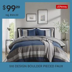 the bedding is blue and gray in color, it's up to $ 99