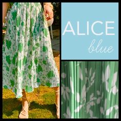 Nwot Alice Blue Pleated Midi Skirt Sz L Elasticized Waistband Self Tie Rope Gorgeous Floral Print Midi Length Unlined Waist Measures Approx 15” Length Approx 30.5” Kelly Green/White Add A Crisp White Tee And Denim Jacket Polyester Tags Removed, Never Worn Original. $58 Green Pleated Skirt For Spring, Chic Green Pleated Summer Skirt, Chic Green Pleated Skirt For Summer, Trendy Green Pleated Skirt For Summer, Green Casual Pleated Skirt For Summer, Trendy Blue Pleated Summer Skirt, Alice Blue, Blue Skirt, Pleated Midi Skirt