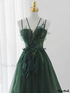 Olivia Mark - Green Formal Evening Gown with Spaghetti Straps - Perfect for Weddings, Galas, and Special Events Sleeveless Green Ball Gown For Wedding, Green Ball Gown With Sweetheart Neckline For Banquet, Green Sweetheart Neckline Ball Gown For Banquet, Green Gown With Sweetheart Neckline For Debutante Ball, Green Spaghetti Strap Formal Gown, Green Wedding Dress With Sweep Train, Green Ball Gown With Sweep Train For Wedding, Green Ball Gown Wedding Dress With Sweep Train, Green Wedding Ball Gown With Sweep Train