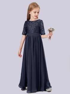 Description: Lace Junior Bridesmaid Dress with Halt Sleeves Details: Silhouette: A-line Fabric: Chiffon & Lace Neckline: Scoop Sleeve Length: Half Sleeves Embellishment: Pleated Floor-length chiffon dress. With padding and boning. Available in full-size range (J4-J16) and in custom size Ask a question Chiffon Dresses With Pleated Bodice For Banquet, Chiffon Banquet Dress With Pleated Bodice, Banquet Chiffon Dress With Pleated Bodice, Chiffon Dress With Fitted Bodice And Short Sleeves, Bridesmaid Dress With Pleated Bodice And Short Sleeves, Maxi Length Lace Bodice Dress For Banquet, Floor-length Bridesmaid Dress With Pleated Bodice, Formal Short Sleeve Dresses With Lace Bodice, Short Sleeve Lace Top