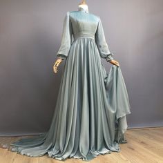 Chiffon Dresses With Pleated Bodice For Banquet, Chiffon Banquet Dress With Pleated Bodice, Banquet Chiffon Dress With Pleated Bodice, Wedding Dress With Pleated Bodice, Floor-length, Floor-length Satin Banquet Dress, Long Sleeve Dress With Pleated Bodice For Banquet, Satin Ball Gown For Wedding, Chiffon Floor-length Gown For Evening, Satin Full Length Dress With Pleated Bodice