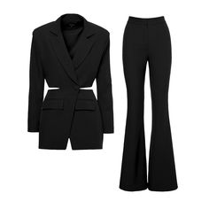 Introducing our striking suit ensemble, featuring a blazer with a waistline cut-out paired with flared trousers for a bold and sophisticated look. The blazer boasts a sleek silhouette with a daring waistline cut-out, adding a modern twist to traditional tailoring. Perfectly complementing the blazer, the flared trousers offer a touch of elegance and drama, creating a chic and fashion-forward ensemble. Crafted with attention to detail and designed for versatility, this suit is ideal for making a s Trousers Outfit, Trouser Outfit, Black Playsuit, Jeans Outfit Casual, Flared Trousers, Jeans Outfit, Independent Designers Fashion