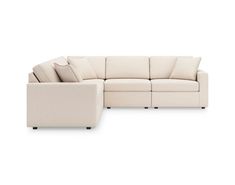 The Ashley Modmax Oyster 5-Piece Sectional offers a stylish and functional solution for any living room. Made with durable Next-Gen Nuvella™ polyester upholstery, this sectional features a versatile design that includes five modular pieces: a left-arm facing corner chair, two armless chairs, a wedge, and a right-arm facing corner chair. Each piece is fully finished on all sides, allowing for flexible arrangements without the need for connectors. The corner-blocked frame ensures stability, while Lake Furniture, Soft Throw Pillows, Sleeper Chairs, Family Movie, Family Movie Night, Corner Chair, Family Movies, Living Room Sectional, City Furniture