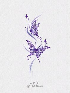 a drawing of two butterflies with stars on their wings and the words taluva written in