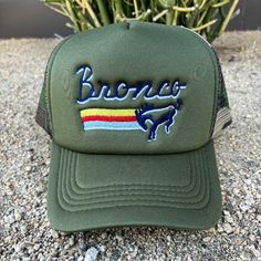 Bronco Camo Trucker Embroidered Hat Embroidered Hat, Embroidered Hats, Ford Bronco, Camo, Ford, Women Accessories, Hats, Green, Women Shopping