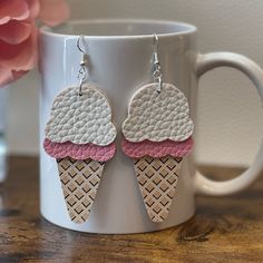 This Listing Is For One Brand New Pair Of Cute Handcrafted Ice Cream Faux Leather Earrings. No Two Pair Of Earrings Are Alike So You May Possibly Receive The Waffle Cone In A Slightly Different Orientation Or Shade. Approx 2.5" From Top To Bottom. Faux Leather Earring Ideas, Cricut Faux Leather Projects, Faux Leather Earrings Cricut, Faux Leather Cricut, Faux Leather Crafts, Faux Earrings, Diy Tassel Earrings, Cricut Earrings, Diy Leather Earrings