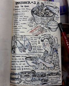 an open notebook with instructions on how to cook