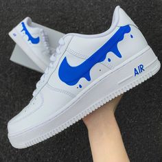 Custom Air Force 1 Blue Drip * handpainted in Germany * unique and individual manufacturing * waterproof & scratch resistant * 1-2 weeks processing time INDIVIDUAL DESIGN Customizations or a completely own design? Text to me here or on Instagram (@annamarie_diy) ♥︎ Your dream shoes with: * Colors: Normal, Metallic, Neon, Glow in the Dark, Colorshifting, Sunlight sensitive * Glitter, rhinestones... * Engraved lace locks with name, date etc. (Lace Locks = the metal plates on the laces) * Laces (pl Blue Hand Painted Custom Sneakers For Streetwear, Blue Hand Painted Sneakers For Streetwear, Casual Blue Custom Sneakers With Paint Splatter, Custom Blue High-top Sneakers With Waterproof Paint, Blue High-top Custom Sneakers With Waterproof Paint, Blue Waterproof Custom Sneakers For Sports, Blue Hand-painted High-top Custom Sneakers, Blue Sporty Custom Hand Painted Sneakers, Blue Custom Sneakers With Waterproof Paint