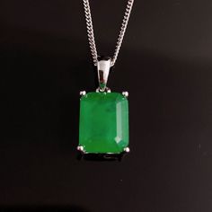 "MIA Green Emerald necklace  - May Birthstone   Overall size: 18*8mm Gemstone size: 10*8mm Sterling silver green emerald pendant, set with sterling silver in a minimalist contemporary design. Emerald is the birthstone for May Matching MIA design ring and earrings available. Search \"MIA\" to find matching sets.  Designed by Chenny from our studio in Jersey CI. This contemporary gemstone range is to promote health, happiness and inspiration for people who loves our vibrant life. Available in 5 di Green Rectangular Pendant Jewelry For Anniversary, Green Emerald Pendant Necklace For Anniversary, Green Emerald Cut Necklace For Anniversary, Emerald Cut Green Necklace For Anniversary, Green Gemstone Necklace With Rectangular Stone, Green Emerald-cut Birthstone Necklace, Green Emerald Cut Birthstone Necklace, Emerald Cut Green Emerald Necklace For May Birthstone, Green Gemstones For May Birthstone Gift