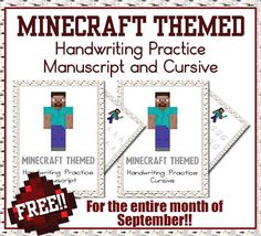 cursive practice sheets printable Printable Minecraft, Manuscript Handwriting, Handwriting Tips, Minecraft School, Minecraft Theme, Cursive Practice, Handwriting Practice Sheets, Handwriting Analysis