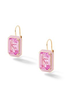 Elegant Rectangular Enamel Jewelry, Elegant Rectangular Gemstone Accent Earrings, Elegant Rectangular Gemstone Accented Earrings, Elegant Rectangular Earrings With Gemstone Accents, Elegant Pink Rectangular Earrings, Alison Lou, Emerald Blue, Jeweled Earrings, Yellow Citrine