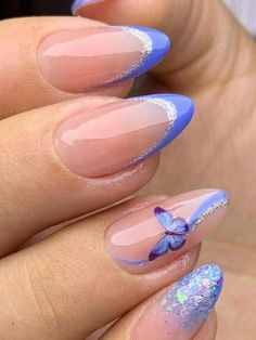 Ongles Baby Blue, Nagellack Trends, Baby Blue Nails, Easy Nails, Colorful Nails, Makijaż Smokey Eye, Blue Nail Designs