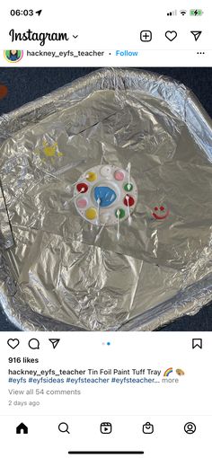 the tin foil is covered with different colored images and symbols on it, as well as an instagram post