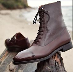 Handmade+Men+cap+toe+shoes+boot,+lace+up+ankle+high+boot,+Leather+ankle+boots Description+ Condition+New+With+Box+ Shoes+upper+material+Genuine+Leather+ Handmade+Dress+boot Stylish+Shoes+ interior+soft+leather+Lining+ Sole+Leather+Sole+ Fine+stitching+ Running+USA+true+size+select+your+s... Brown Boots For Men, Brown Brogues, Double Monk Strap Shoes, Mens Brown Boots, Cap Toe Boots, Shoes Boot, Cap Toe Shoes, Ankle Boots Dress, Brown Chelsea Boots