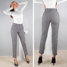 High waisted woolen trousers Material: Wool Fabric: wool-100% Details - a belt with loops - a button - a zipper - front yokes - italian pockets - back yokes - slits down on the hem SIZES: Tops and Bottoms Size XS                                                                                                  bust- around 34" / 84 cm  waist- around 24''/ 62 cm hips- around 34''/ 86 cm Size S bust- around 35''/ 88 cm waist- around 26''/ 66 cm hips- around 36''/ 90 cm Size M bust- around 37''/ 92 c Gray High-waisted Pants For Winter, Chic Wool Pants For Winter, Fall Office Bottoms With Welt Pockets, Chic Winter Wool Pants, Tailored Bottoms With Pockets For Winter, Tailored Winter Bottoms With Pockets, Winter Office Pants With Pockets, Fall Office Pants With Welt Pockets, Gray Winter Business Casual Pants