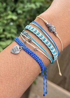 NEW Summer /Blue/ Ocean/Beach Set of 5 Handmade Adjustable Woven Bracelets  | eBay Woven Bracelets, Summer Blue, Ocean Beach, Bracelets And Charms, Adjustable Bracelet, Blue Ocean, Silver Charms, Fashion Watches, Antique Silver