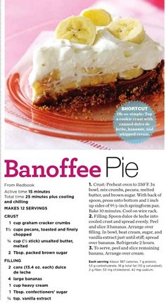 an advertisement for banoffee pie with bananas on top