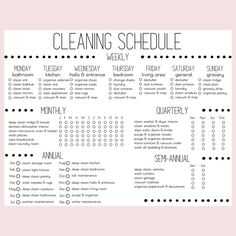 the cleaning schedule is shown in black and white, with dots on it's side