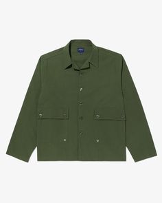 Naval Mechanics Shirt - Noah Relaxed Fit Top With Button Cuffs And Camp Collar, Green Tops With Button Cuffs And Spread Collar, Green Top With Button Cuffs And Spread Collar, Green Unstructured Long Sleeve Tops, Green Long Sleeve Cotton Camp Shirt, Green Top With Relaxed Fit And Spread Collar, Green Cotton Top With Spread Collar, Classic Green Unstructured Top, Mechanic Shirts