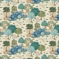 a wallpaper with animals and trees on it