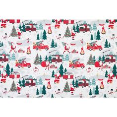 a christmas themed wallpaper with trees, firetrucks and santa's sleigh