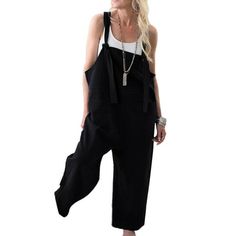 Women Loose Cotton Linen Jumpsuit Dungarees Playsuit Straps Overalls Trousers Ladies Sleeveless Baggy Pockets Long Pants Size: XL.  Color: Black.  Gender: female.  Age Group: adult. Casual Playsuit, Plain Jumpsuits, Asos Jumpsuit, Loose Linen Pants, Long Overalls, Overalls Casual, Linen Overalls, Dance Women, Loose Jumpsuit